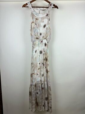 Le Ragazze Silk Blend Floral Maxi Boho Dress Flowy Sleeveless Prairie Dress